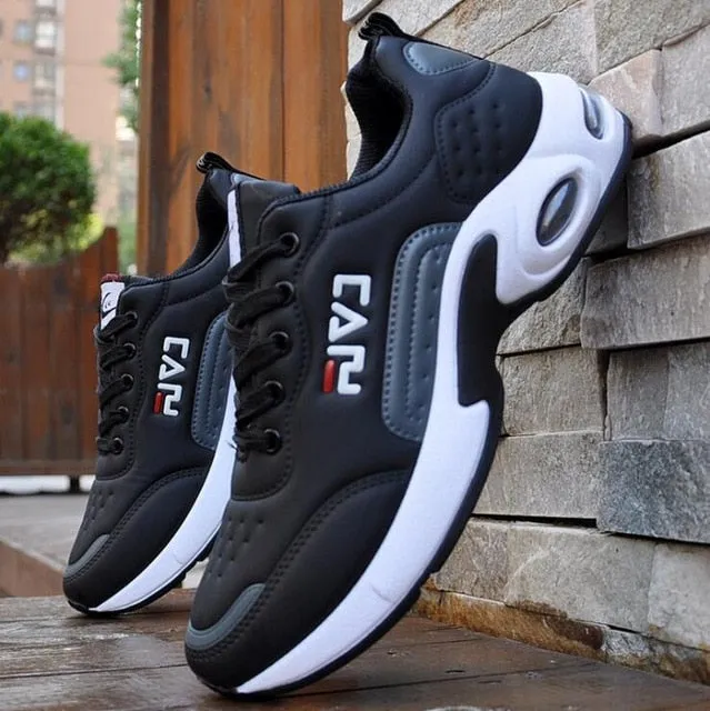 New Men's Casual Shoes Shock Absorption Cushion Shoes Campus Wind Non-Slip Shoes Leather Stitching Men's Casual Shoes