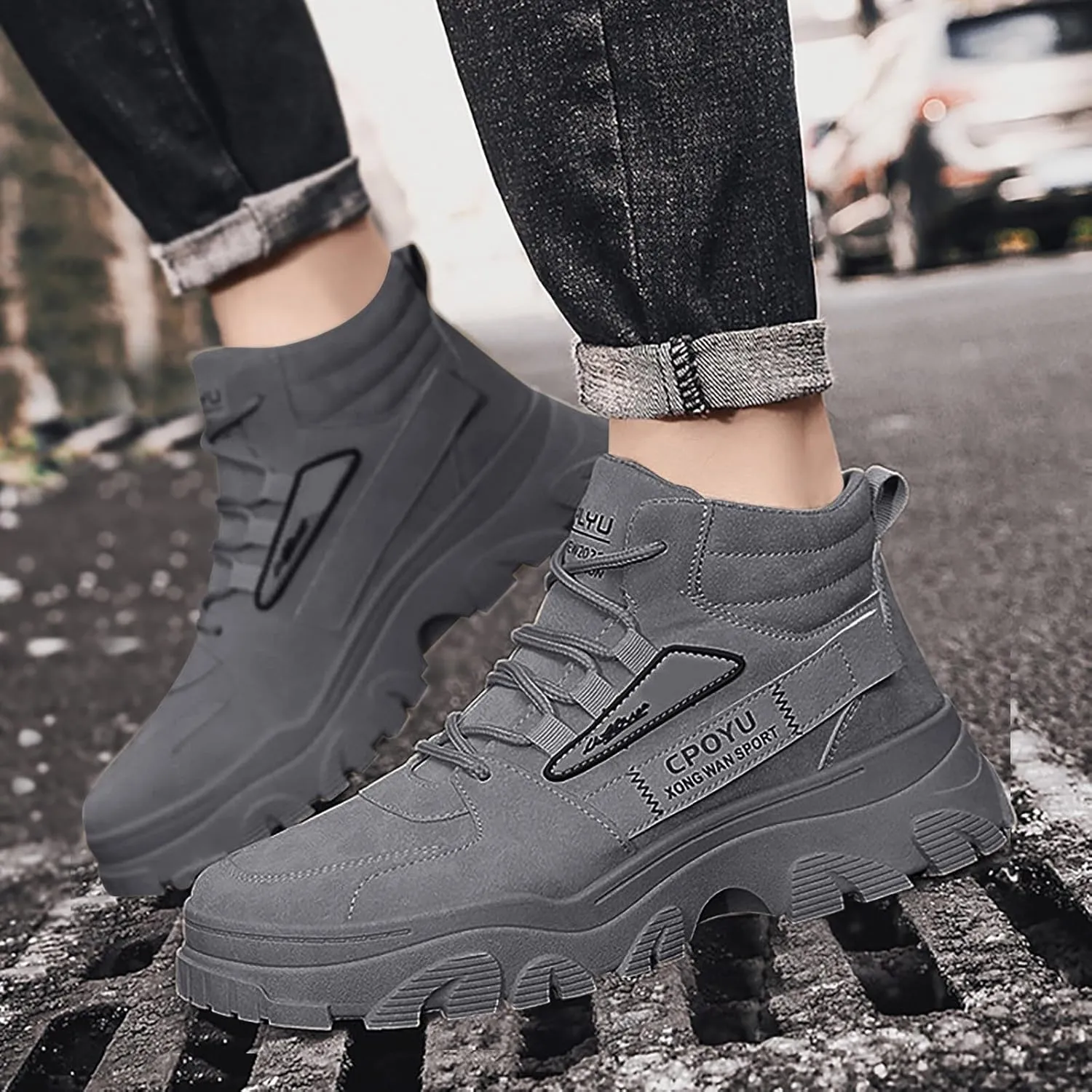 Non Slip Work Sport Shoes for Men Outdoor Athletic Slip-On Hiking Shoe Comfortable & Light-Weight Stretch Shoes