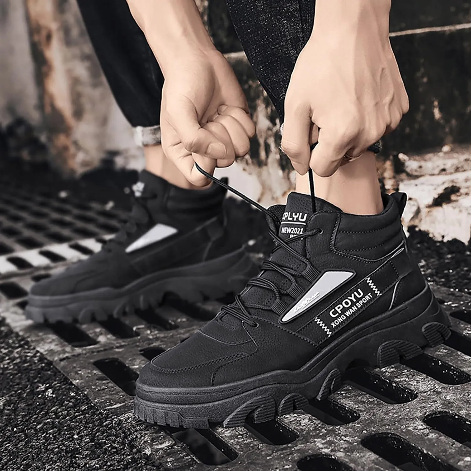 Non Slip Work Sport Shoes for Men Outdoor Athletic Slip-On Hiking Shoe Comfortable & Light-Weight Stretch Shoes