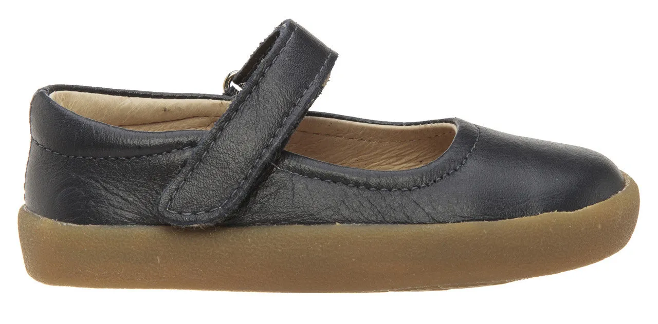 Old Soles Girl's Missy Shoe Navy Leather Hook and Loop Mary Jane Flat Shoe