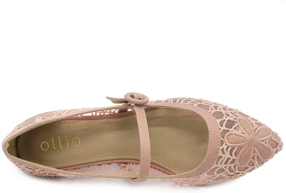 Ollio Women's Shoes Mary Jane Lace Breathable Comfort Ballet Flats NEW1827