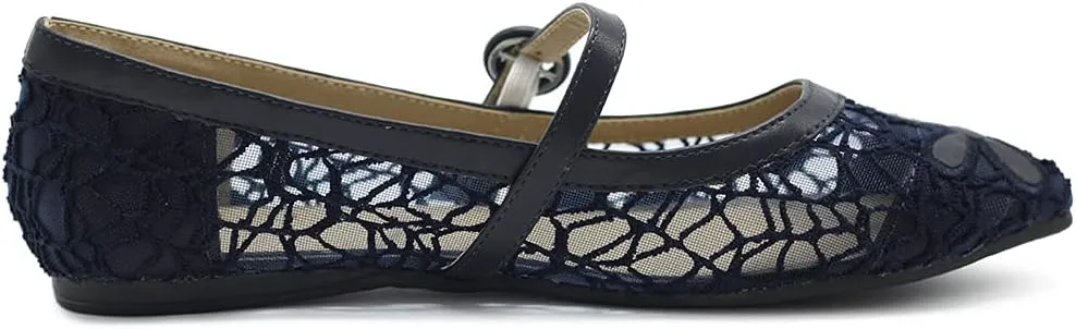 Ollio Women's Shoes Mary Jane Lace Breathable Comfort Ballet Flats NEW1827