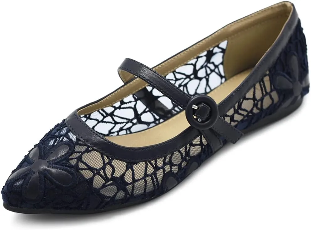 Ollio Women's Shoes Mary Jane Lace Breathable Comfort Ballet Flats NEW1827
