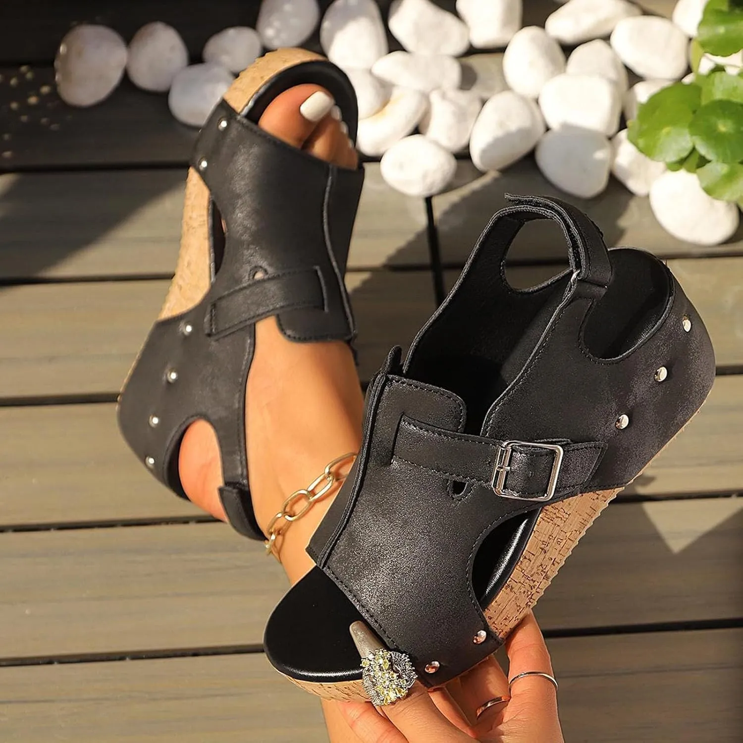 Orthopedic Wedge Sandals for Women Comfortable Open Toe Slip On Slides Casual Platform Summer Slippers Cork Heeled Sandal Beach Vacation Shoes Boho Ankle Strap Shoe