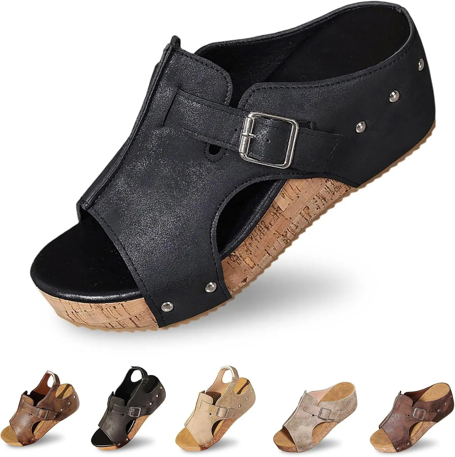 Orthopedic Wedge Sandals for Women Comfortable Open Toe Slip On Slides Casual Platform Summer Slippers Cork Heeled Sandal Beach Vacation Shoes Boho Ankle Strap Shoe
