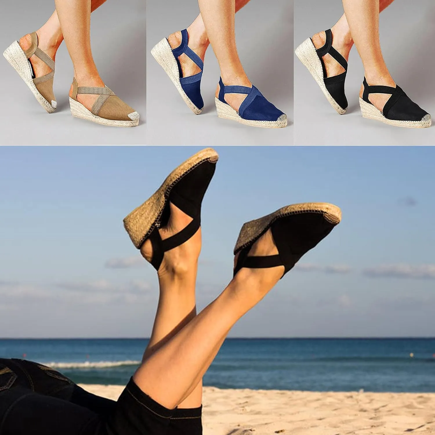 Orthopedic Wedge Sandals for Women Open Toe Walking Sandals Ankle Strap Wide Width Platform Wedge with Arch Support