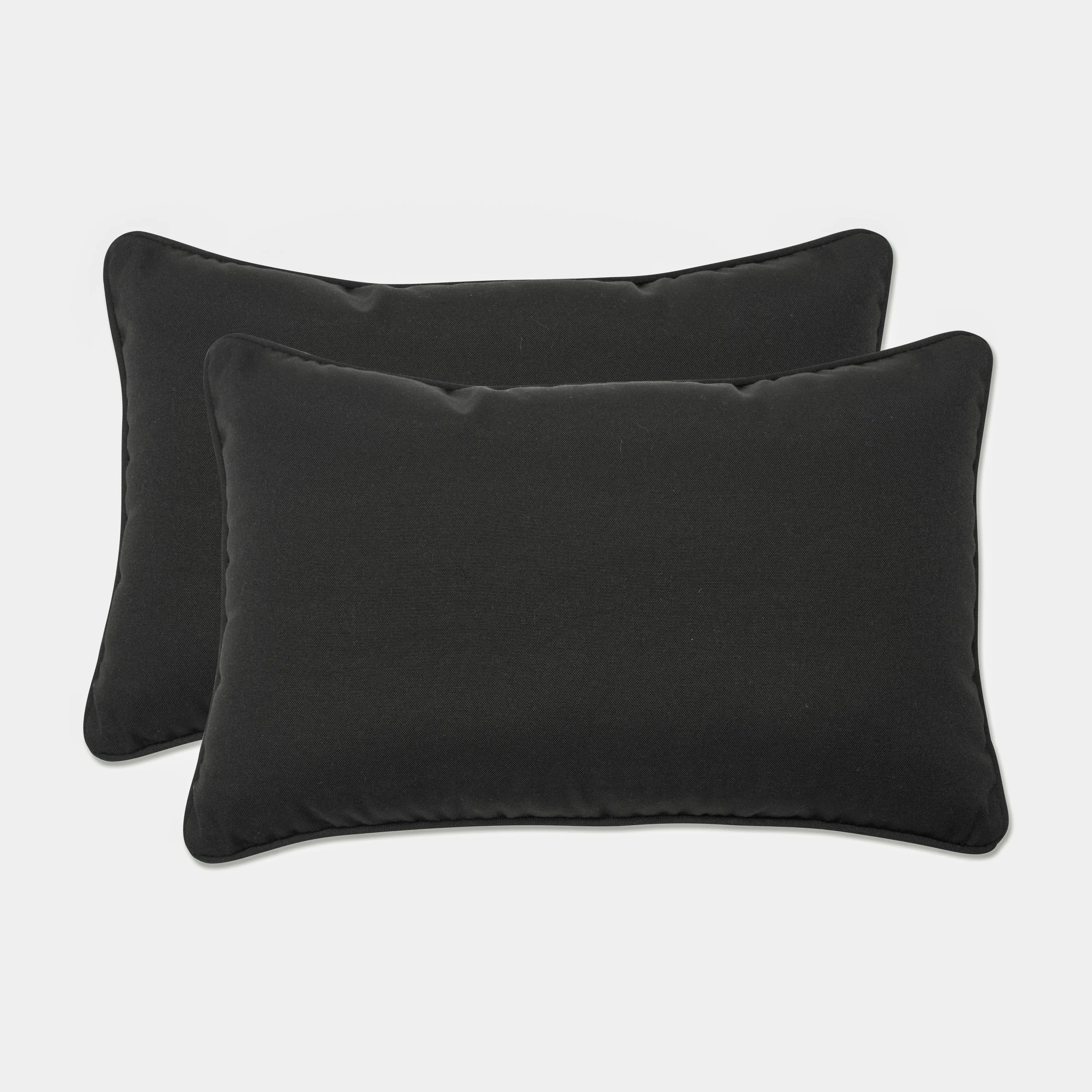 Outdoor/Indoor Fresco Black Rectangular Throw Pillow (Set of 2)