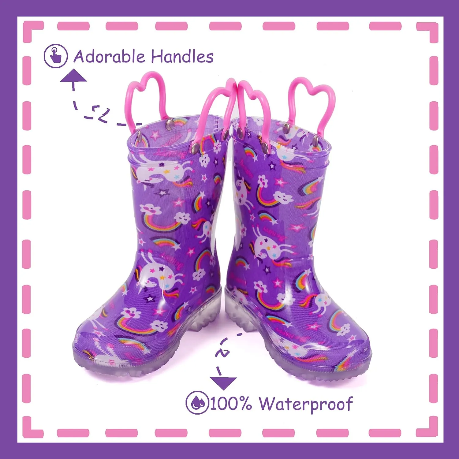 Outee Toddler Kids Adorable Lightwight Waterproof Rain Boots Light Up by Steps