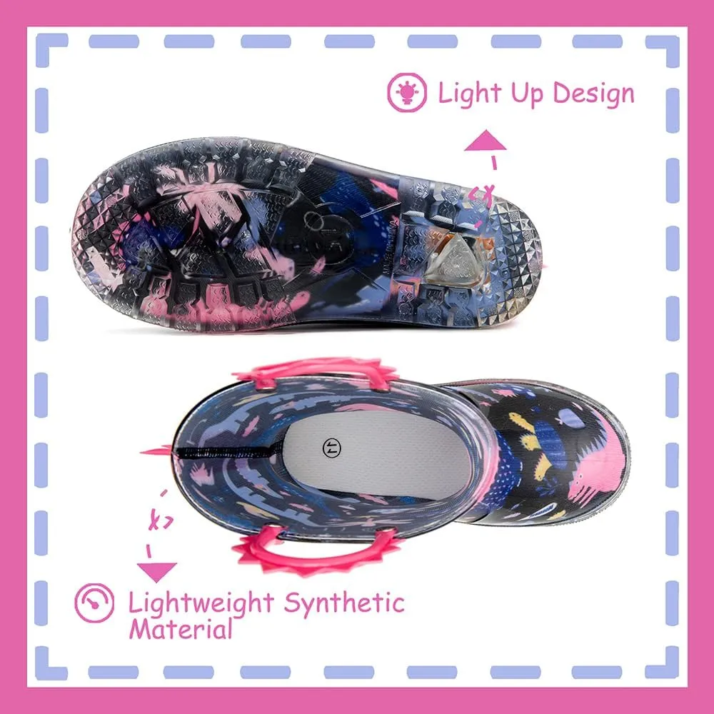 Outee Toddler Kids Adorable Lightwight Waterproof Rain Boots Light Up by Steps