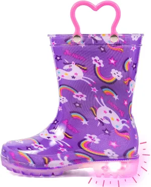 Outee Toddler Kids Adorable Lightwight Waterproof Rain Boots Light Up by Steps