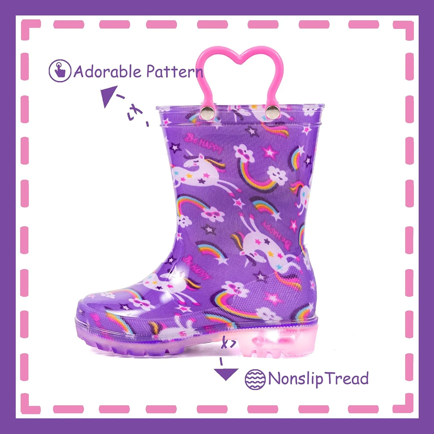 Outee Toddler Kids Adorable Lightwight Waterproof Rain Boots Light Up by Steps
