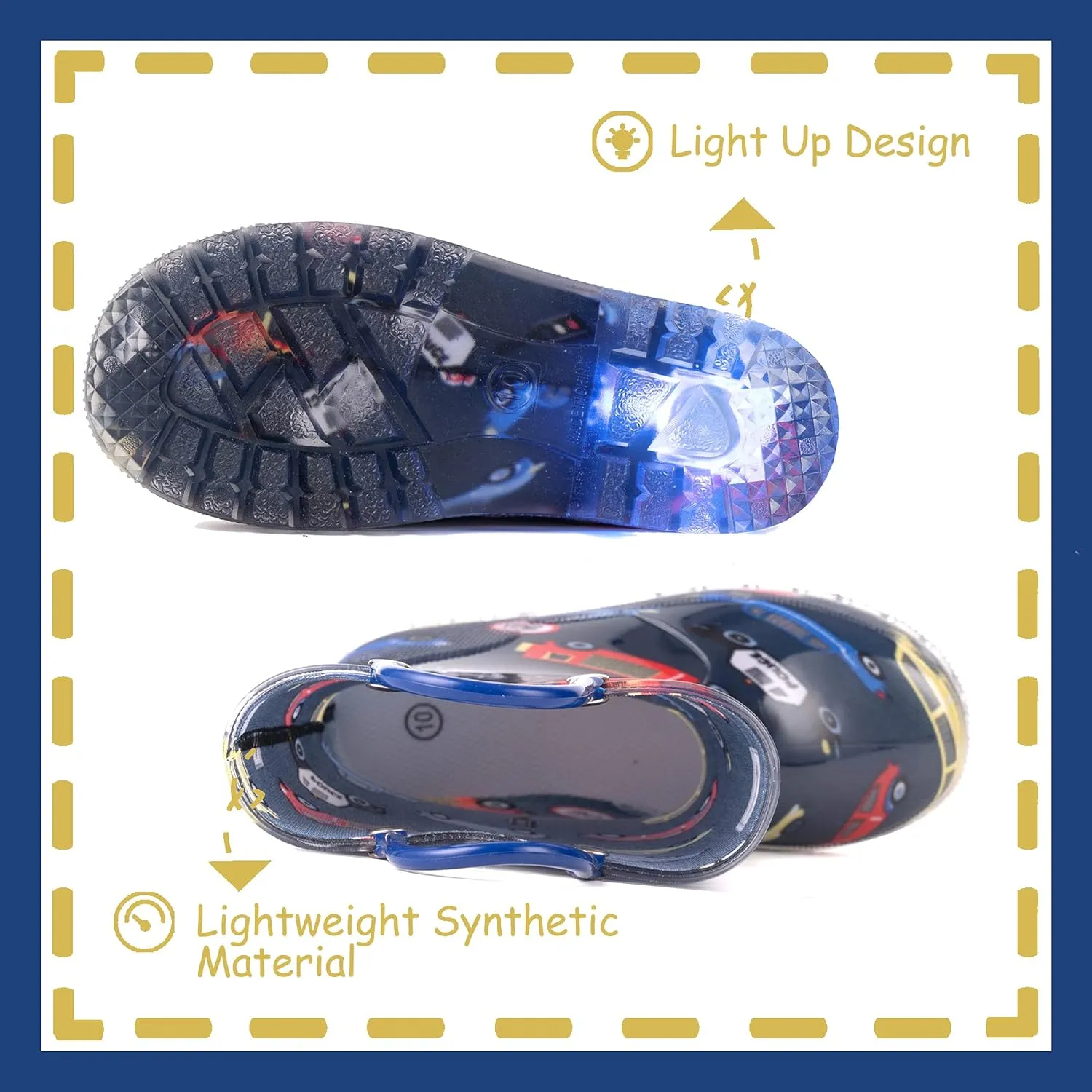Outee Toddler Kids Adorable Lightwight Waterproof Rain Boots Light Up by Steps