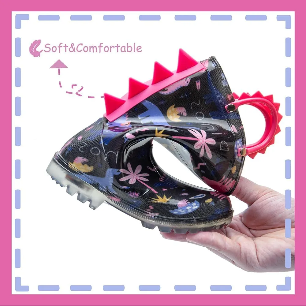 Outee Toddler Kids Adorable Lightwight Waterproof Rain Boots Light Up by Steps