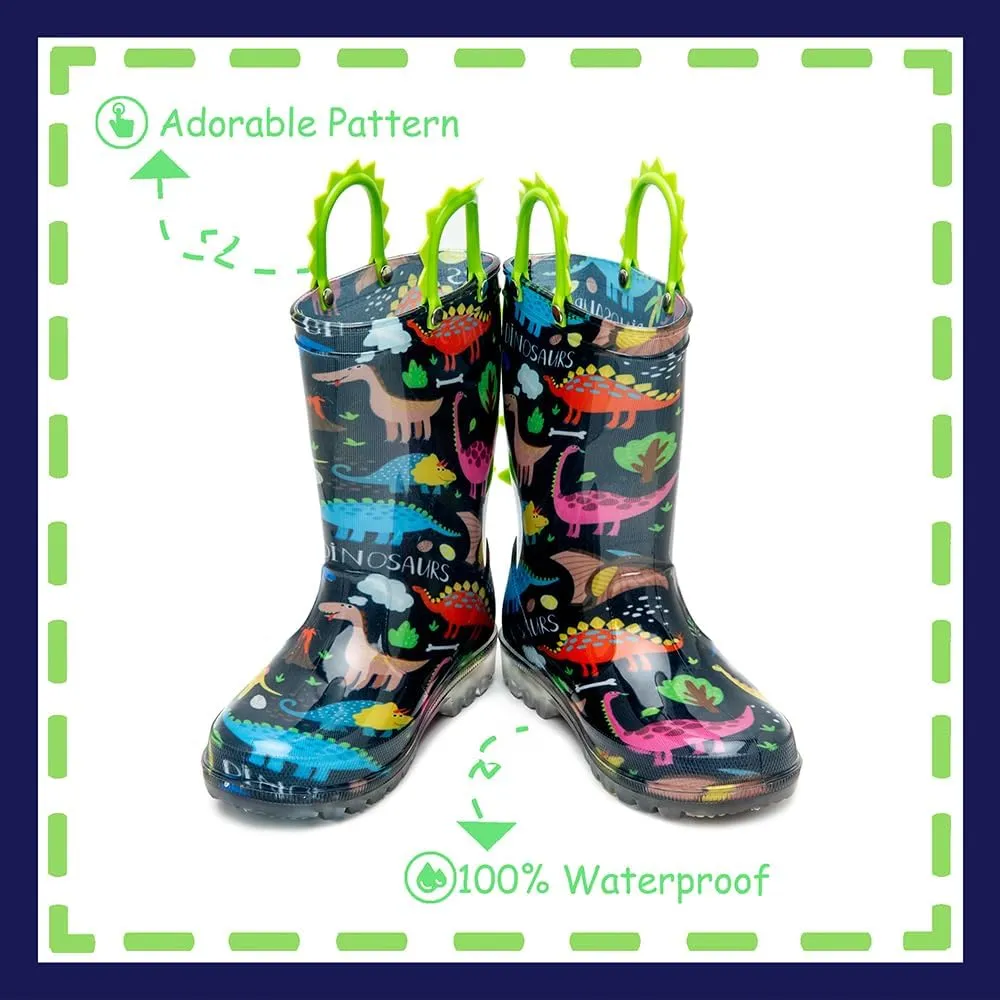 Outee Toddler Kids Adorable Lightwight Waterproof Rain Boots Light Up by Steps