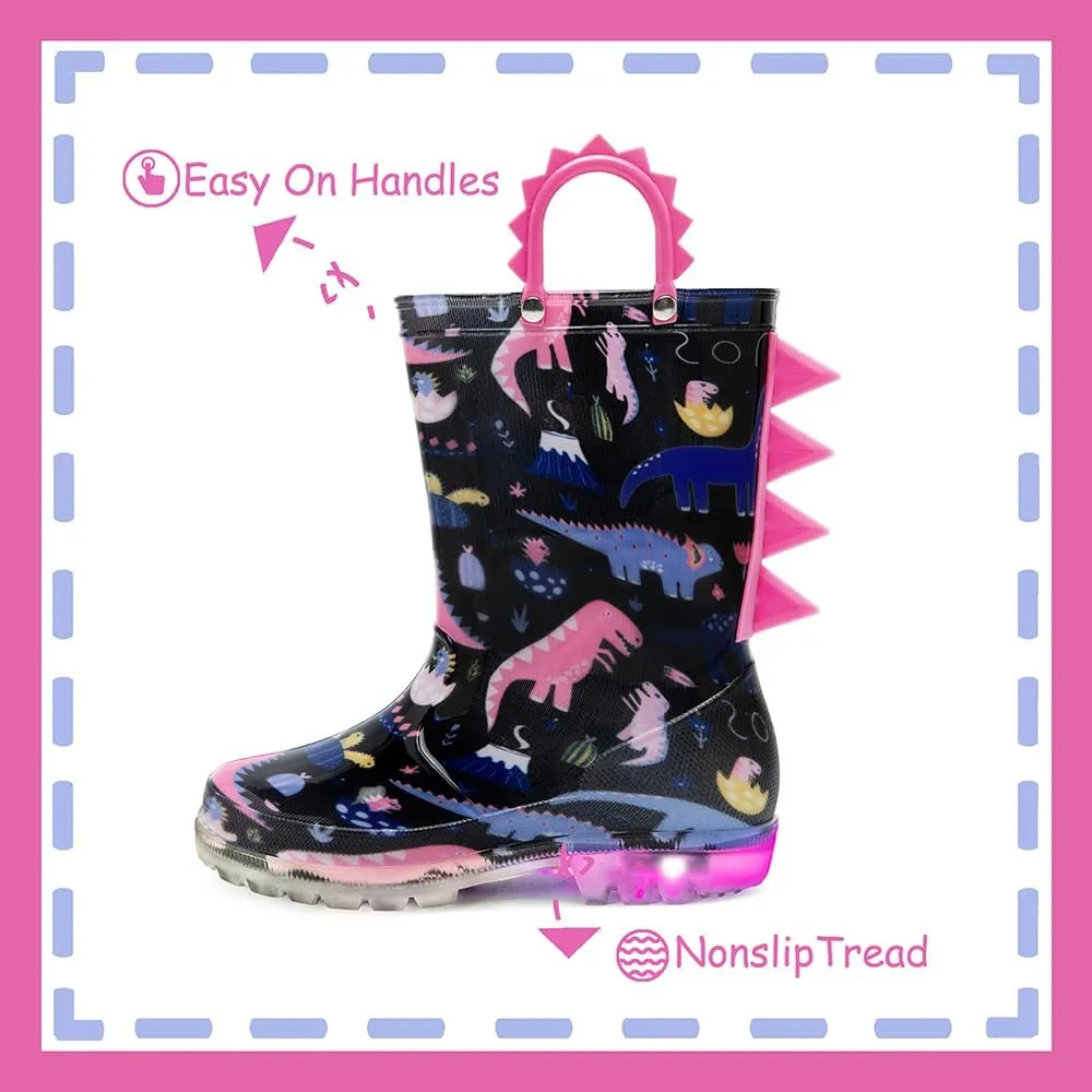 Outee Toddler Kids Adorable Lightwight Waterproof Rain Boots Light Up by Steps
