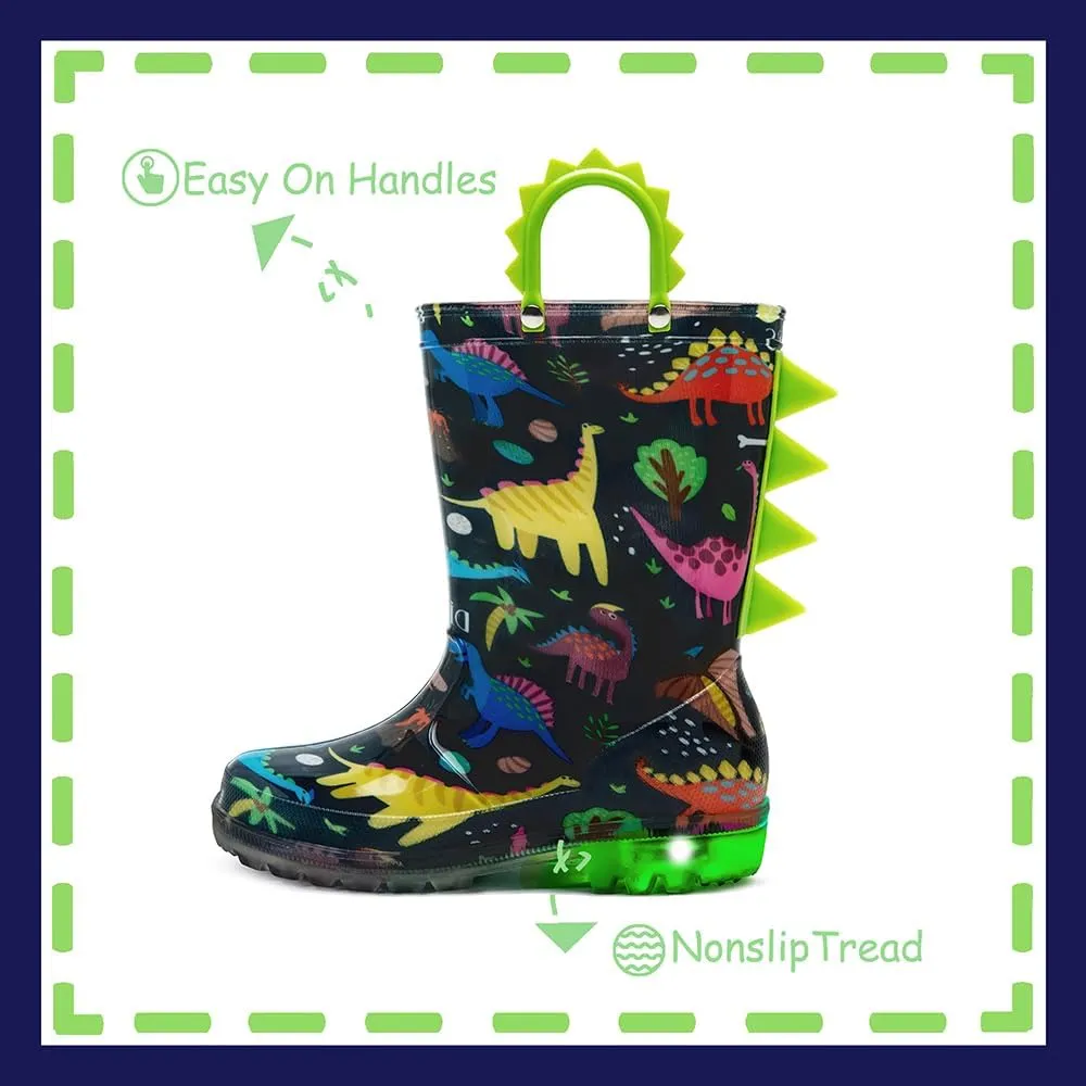 Outee Toddler Kids Adorable Lightwight Waterproof Rain Boots Light Up by Steps