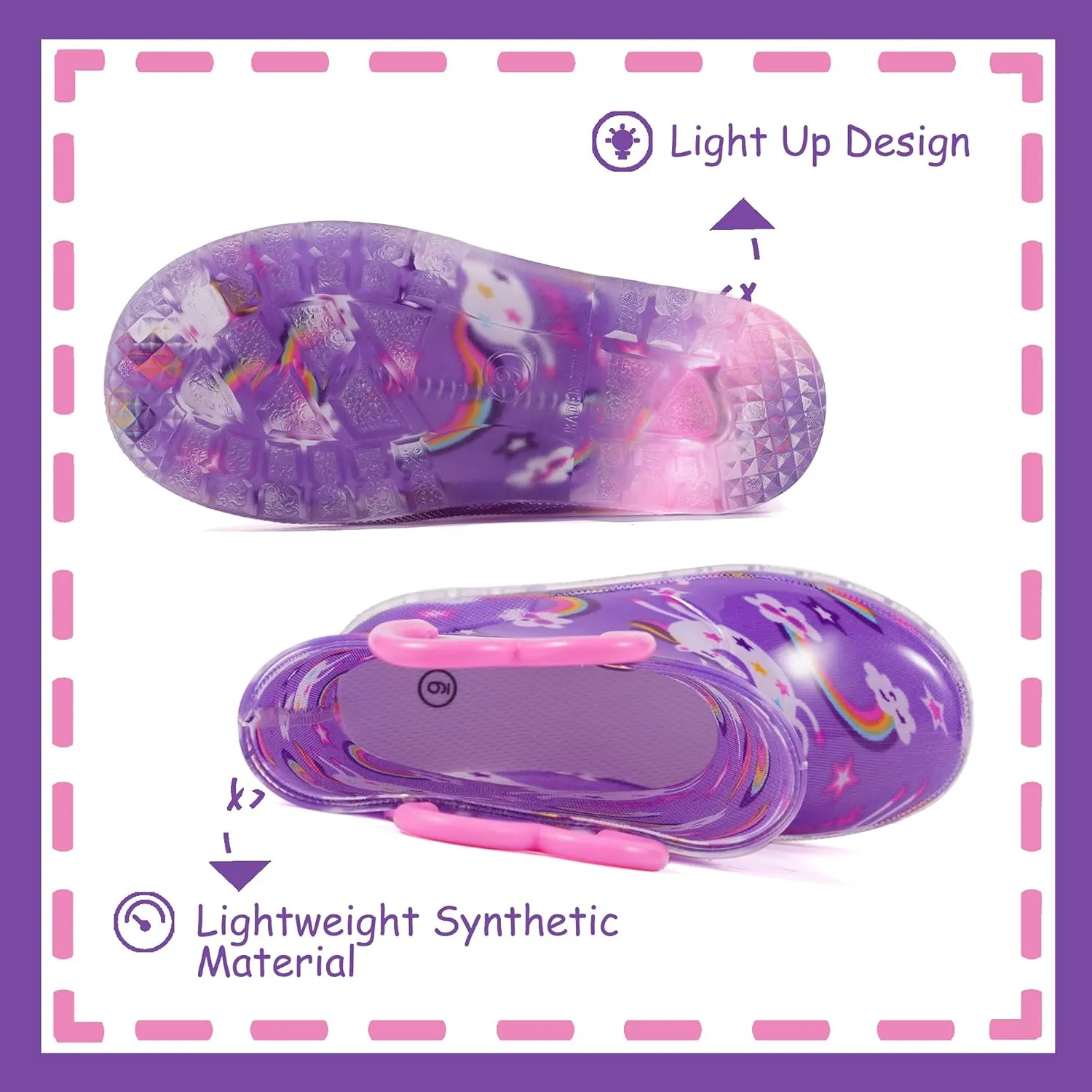Outee Toddler Kids Adorable Lightwight Waterproof Rain Boots Light Up by Steps