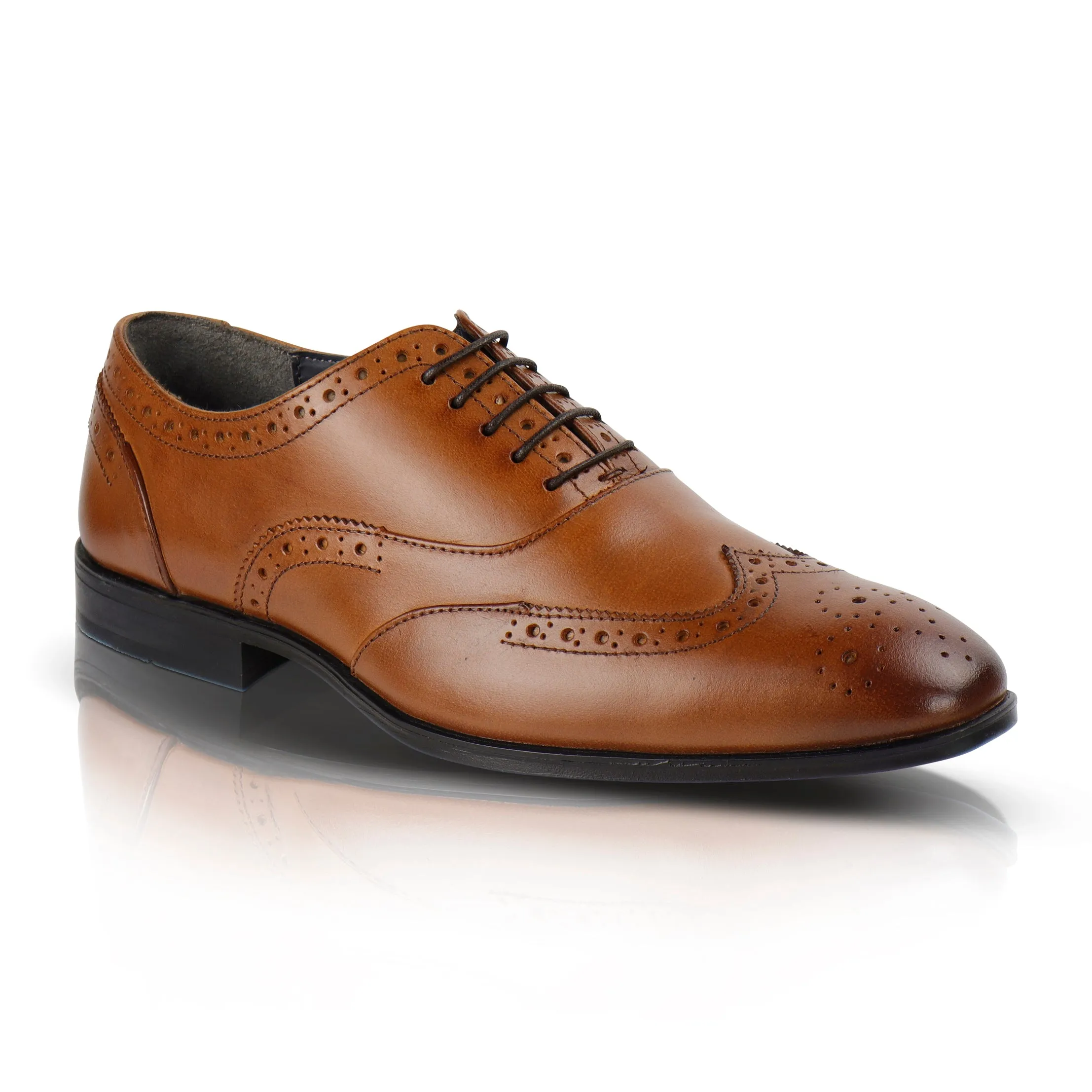 Oxford Leather Brogue Oxfords Shoe - Tan