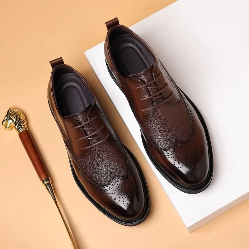Oxford Shoes for Men, Genuine Calfskin Leather Brogue Dress Shoes Classic Business Formal Shoes Mens Color Block Round-Toe Buckle Business Dress Leather Shoes Man Casual Wedding Party Shoes