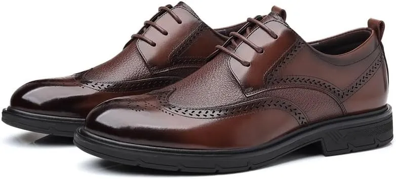 Oxford Shoes for Men, Genuine Calfskin Leather Brogue Dress Shoes Classic Business Formal Shoes Mens Color Block Round-Toe Buckle Business Dress Leather Shoes Man Casual Wedding Party Shoes