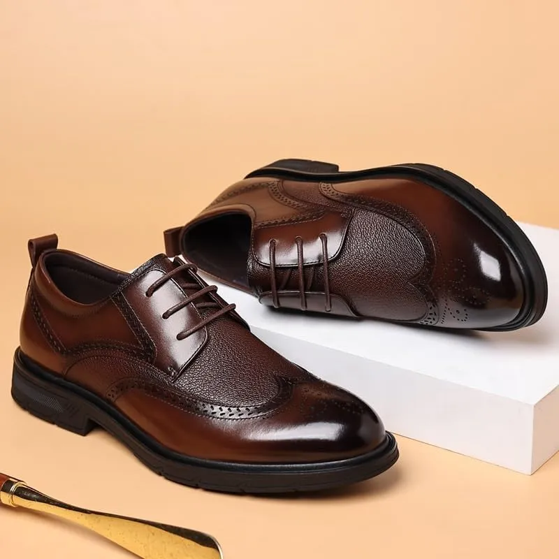 Oxford Shoes for Men, Genuine Calfskin Leather Brogue Dress Shoes Classic Business Formal Shoes Mens Color Block Round-Toe Buckle Business Dress Leather Shoes Man Casual Wedding Party Shoes