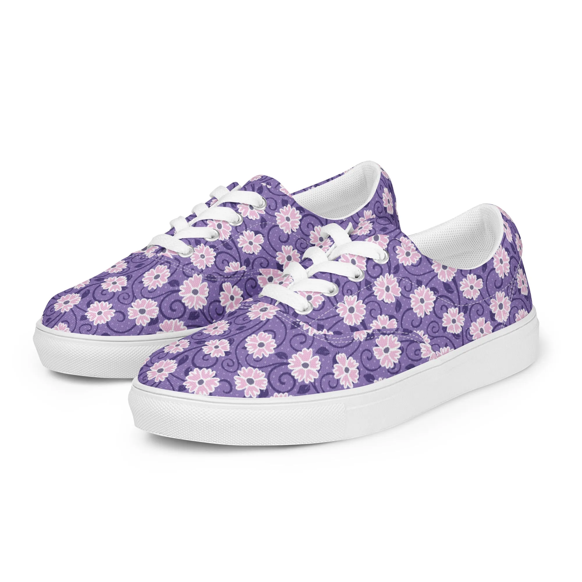 Pink Flowers Women’s lace-up canvas shoes