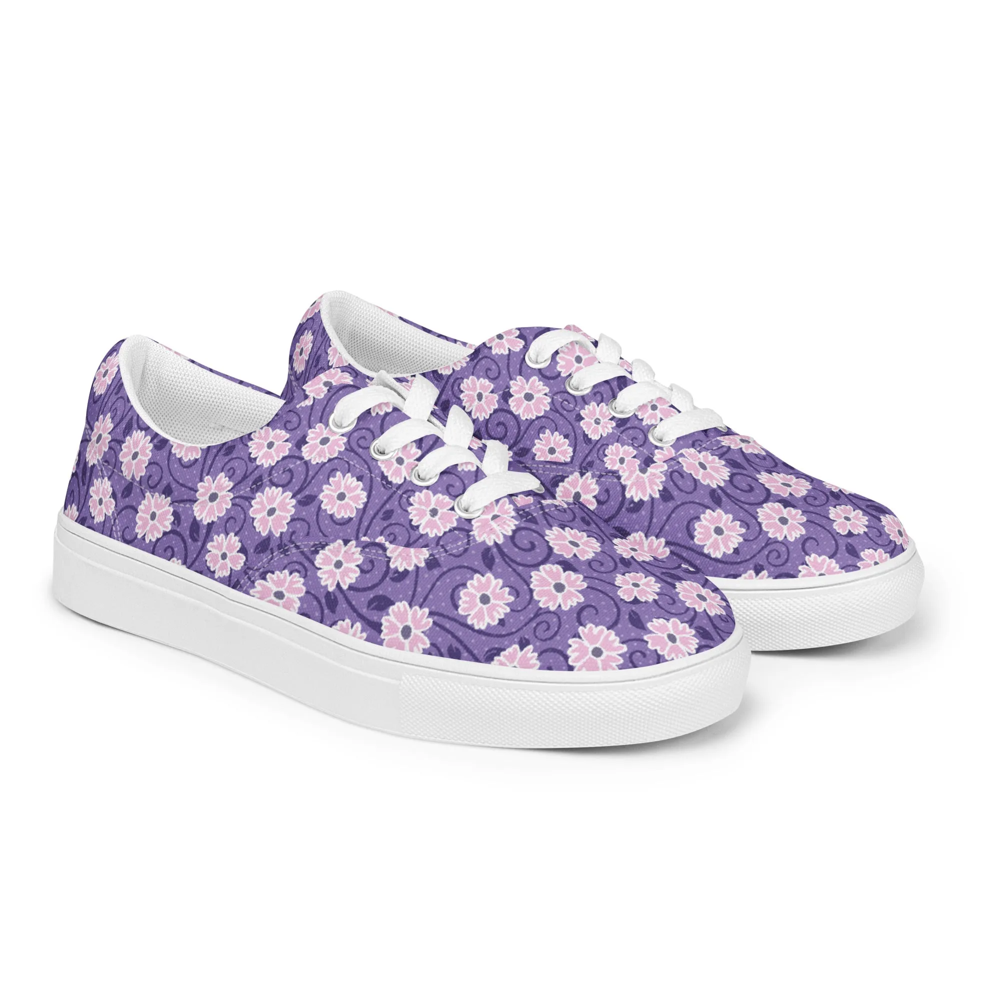Pink Flowers Women’s lace-up canvas shoes