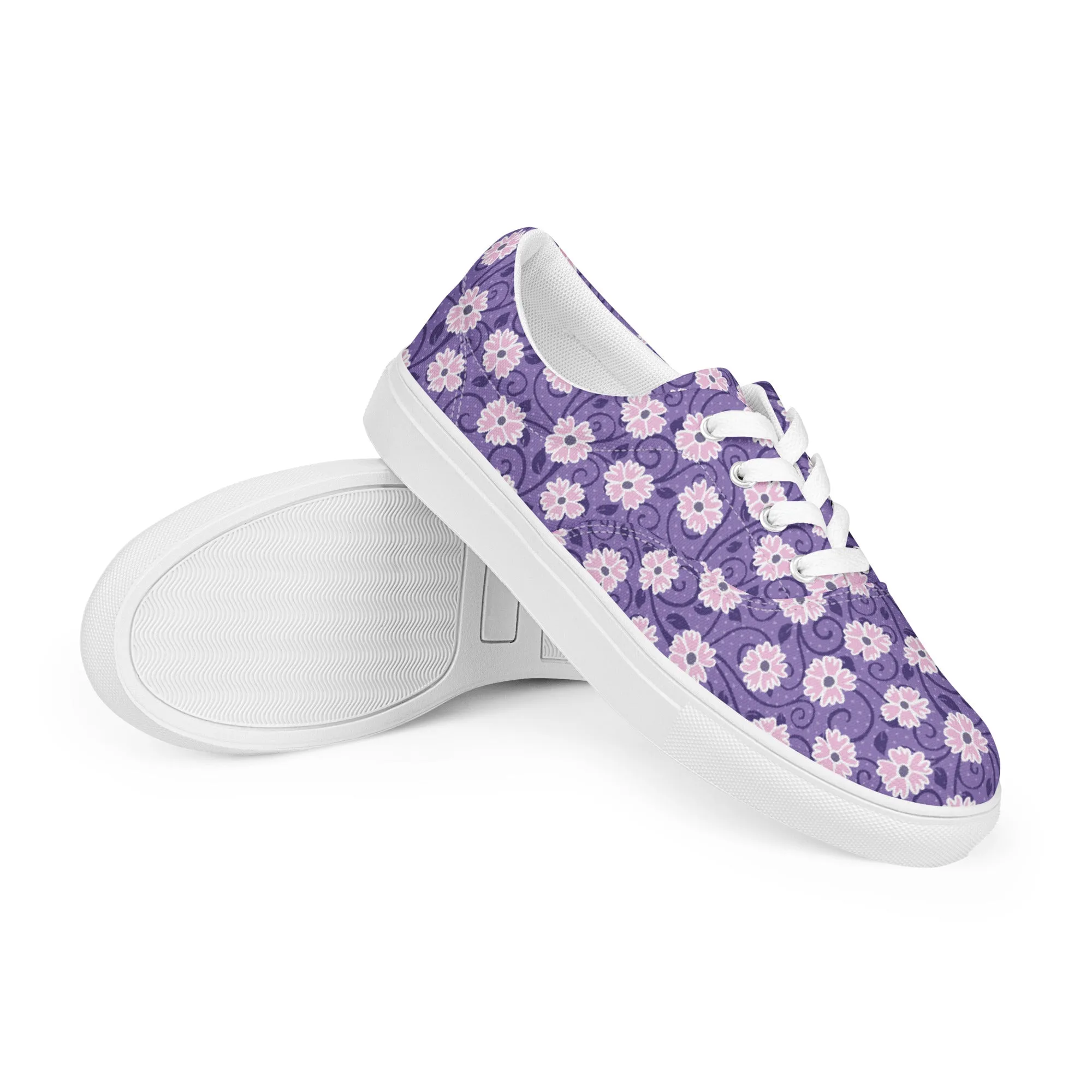 Pink Flowers Women’s lace-up canvas shoes