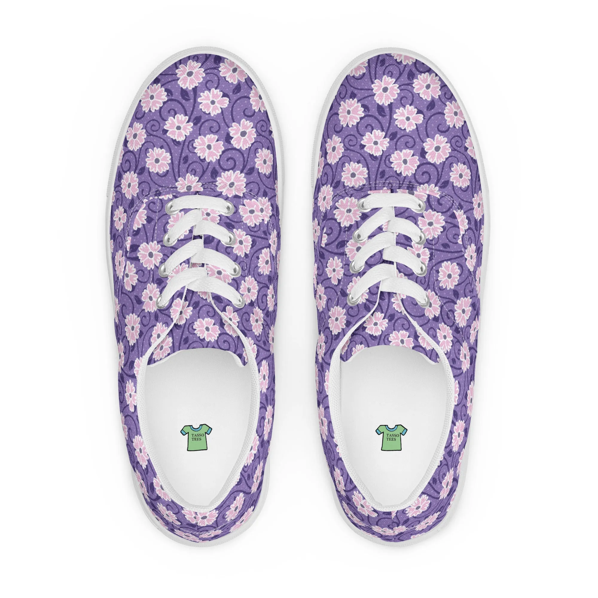 Pink Flowers Women’s lace-up canvas shoes