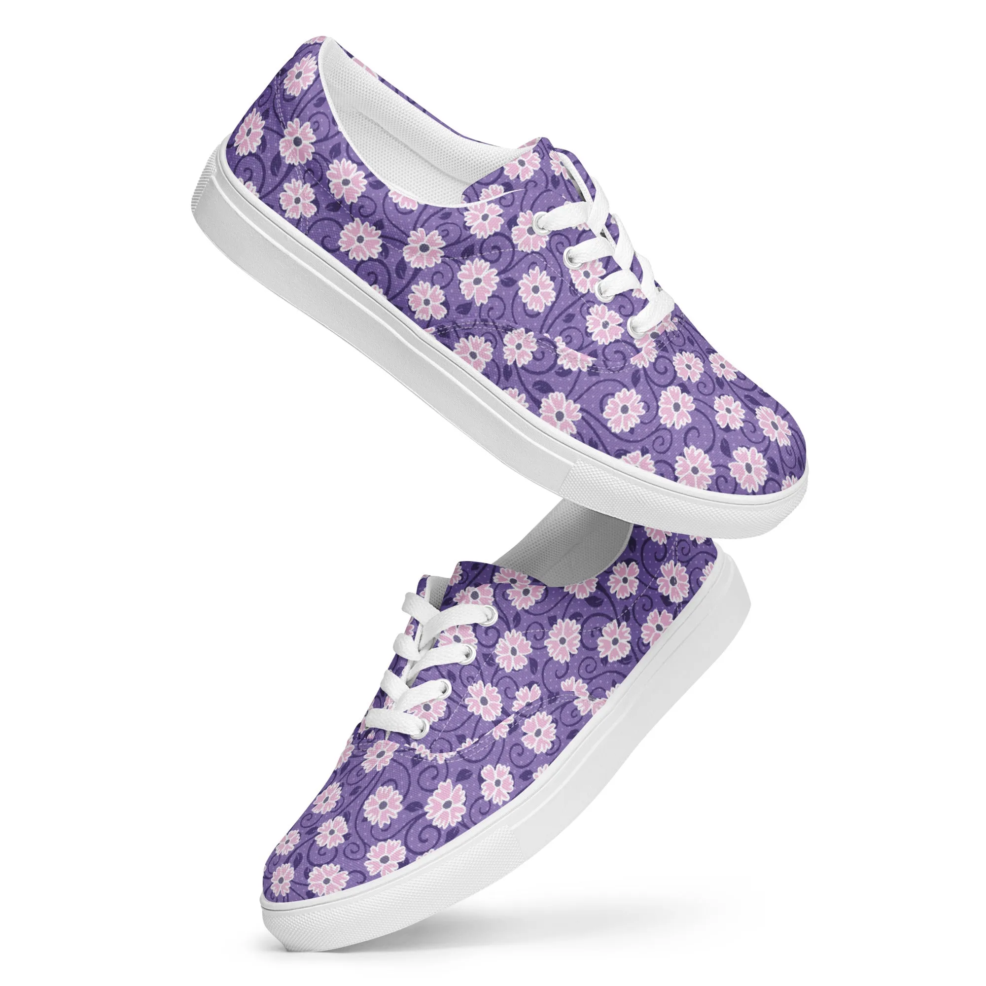 Pink Flowers Women’s lace-up canvas shoes