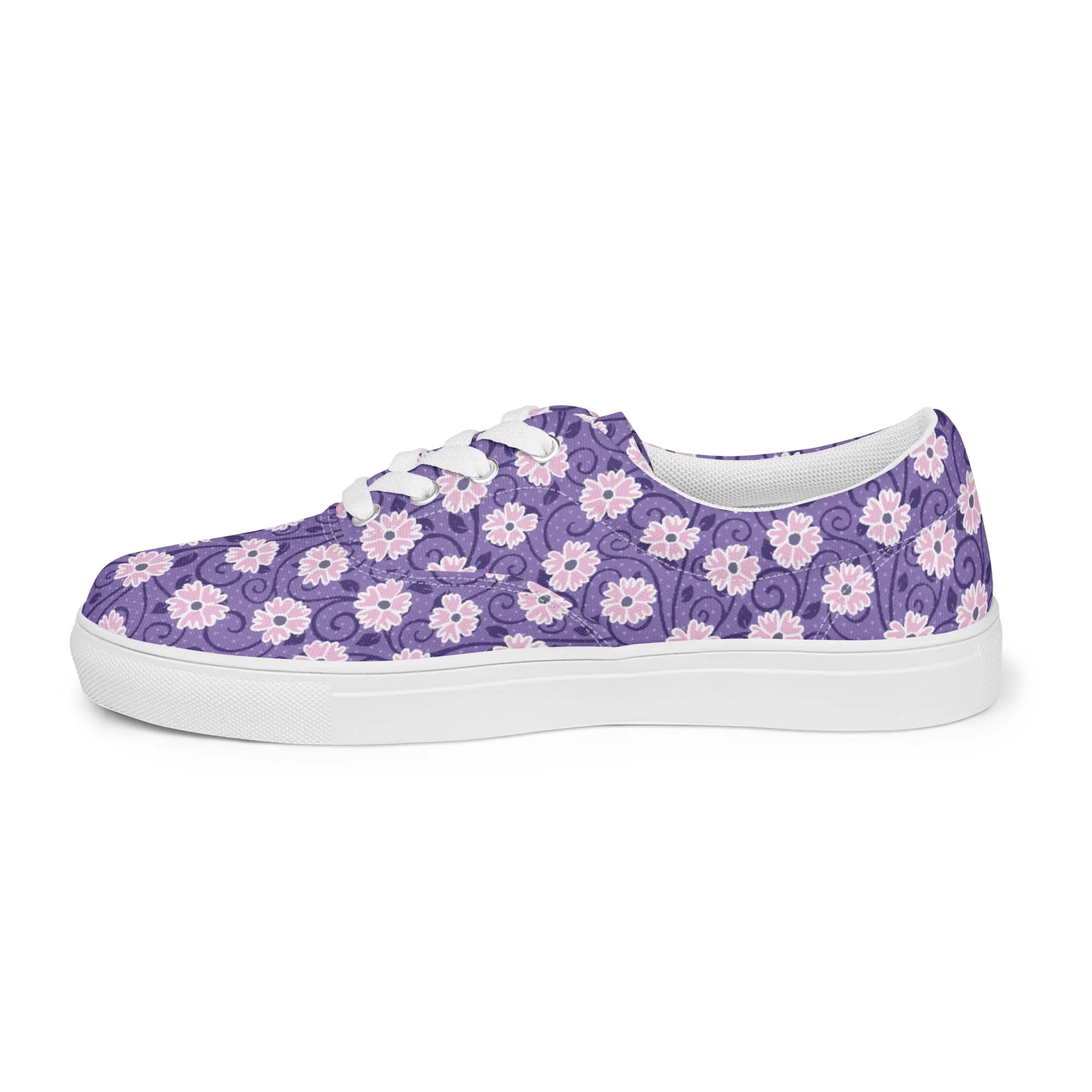 Pink Flowers Women’s lace-up canvas shoes