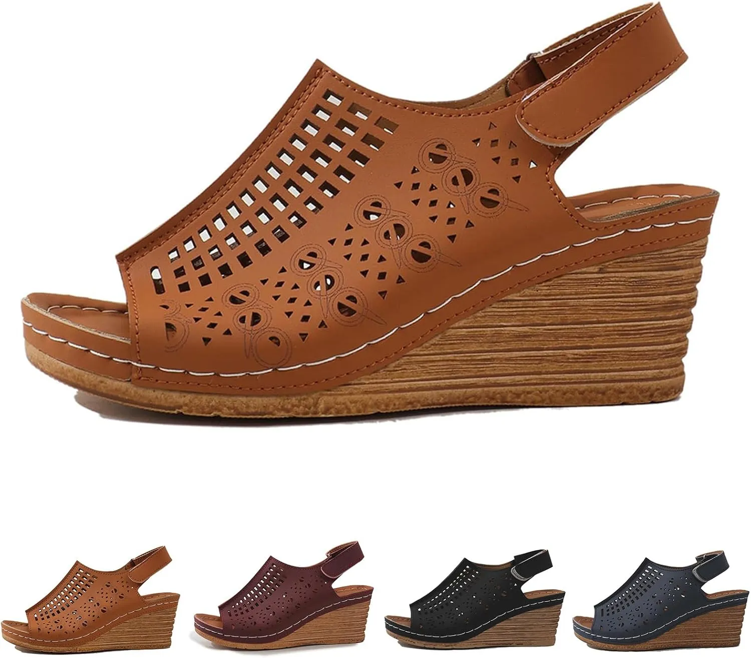 Platform Wedge Sandals for Women Comfortable Open Toe Hollow Out Sandals Dressy Casual Slip on Shoes Summer Bohemian Sandal with Adjustable Buckle Strap