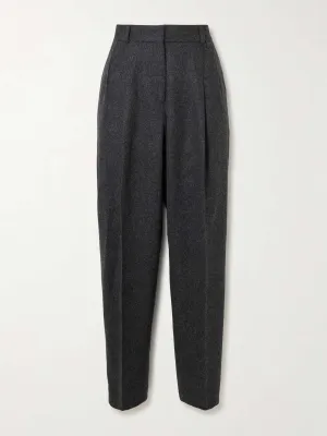 Pleated wool-blend straight-leg pants