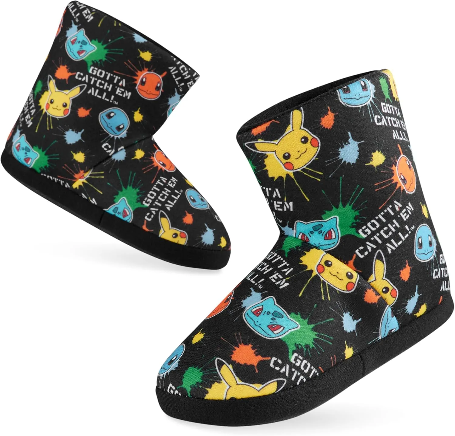 Pokemon Boys Slippers, Pikachu Bulbasaur Soft Kids Shoes, Gifts for Boys(Black Aop, 2.5 US)