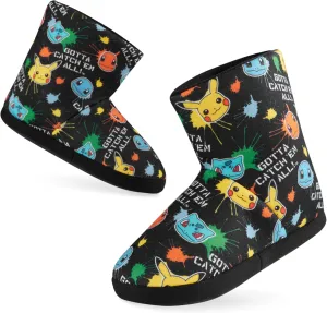 Pokemon Boys Slippers, Pikachu Bulbasaur Soft Kids Shoes, Gifts for Boys(Black Aop, 2.5 US)