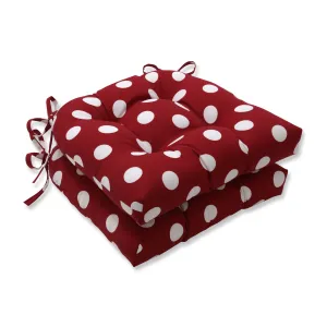 Polka Dot Red Outdoor Deluxe Tufted Chairpad (Set Of 2)