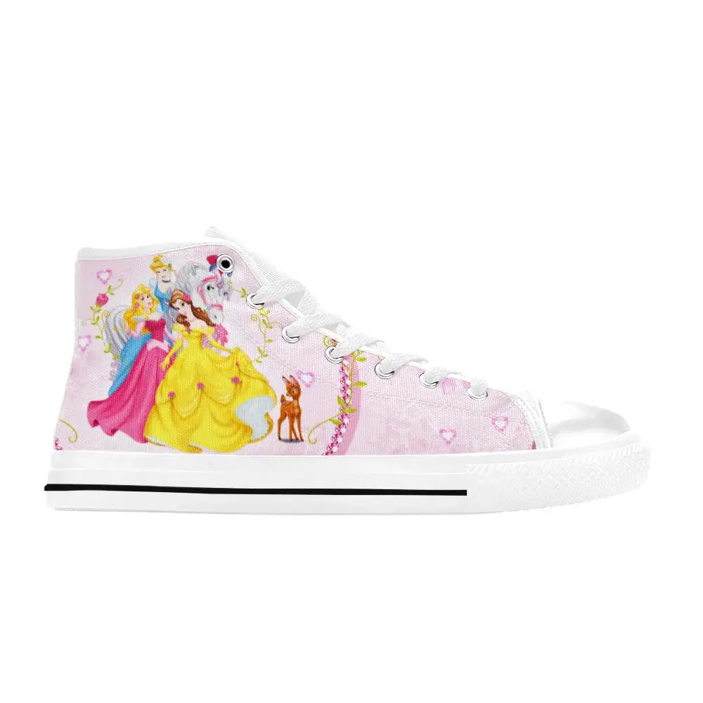 Princess Aurora Belle and Cinderella Shoes High Top Sneakers for Kids and Adults