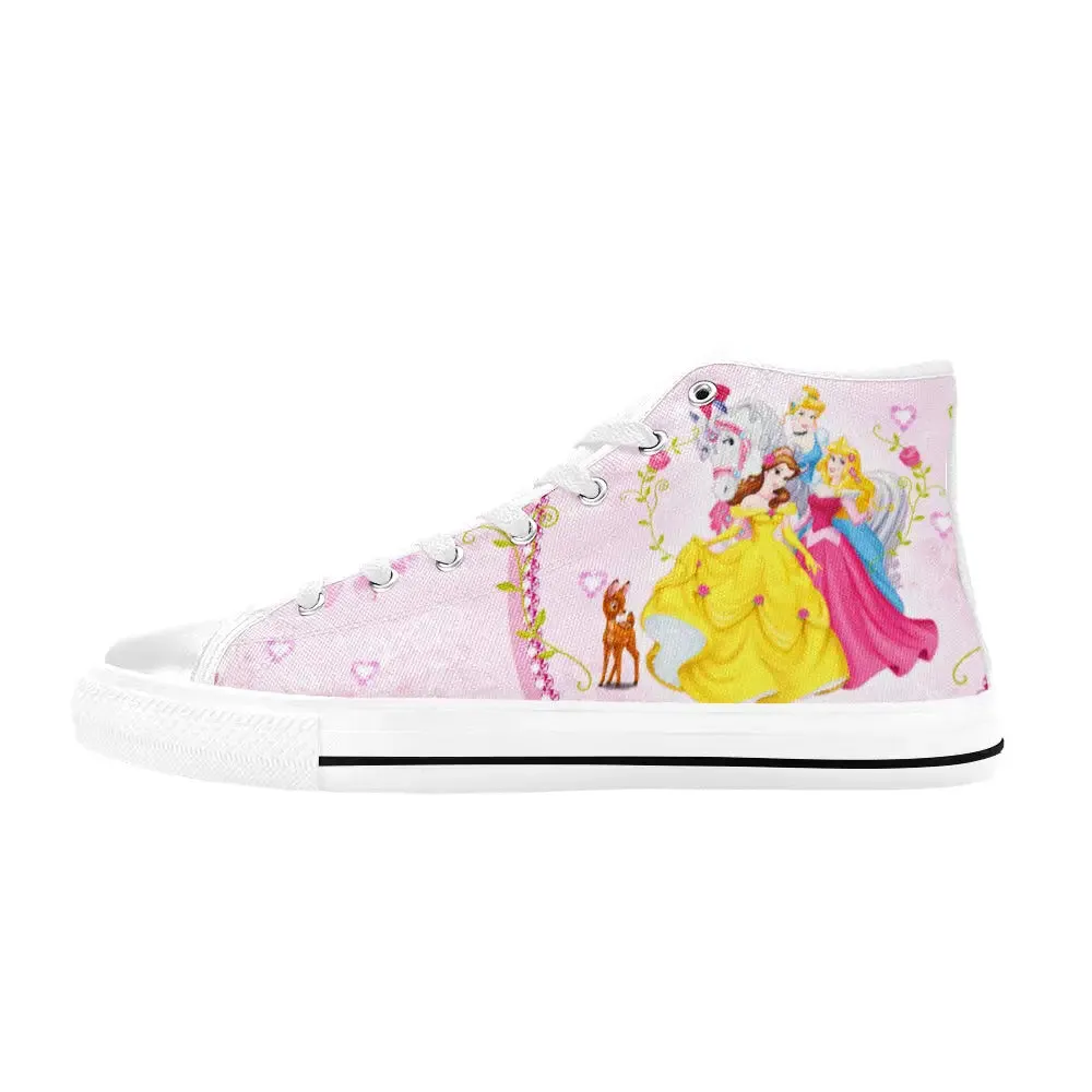 Princess Aurora Belle and Cinderella Shoes High Top Sneakers for Kids and Adults