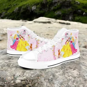 Princess Aurora Belle and Cinderella Shoes High Top Sneakers for Kids and Adults