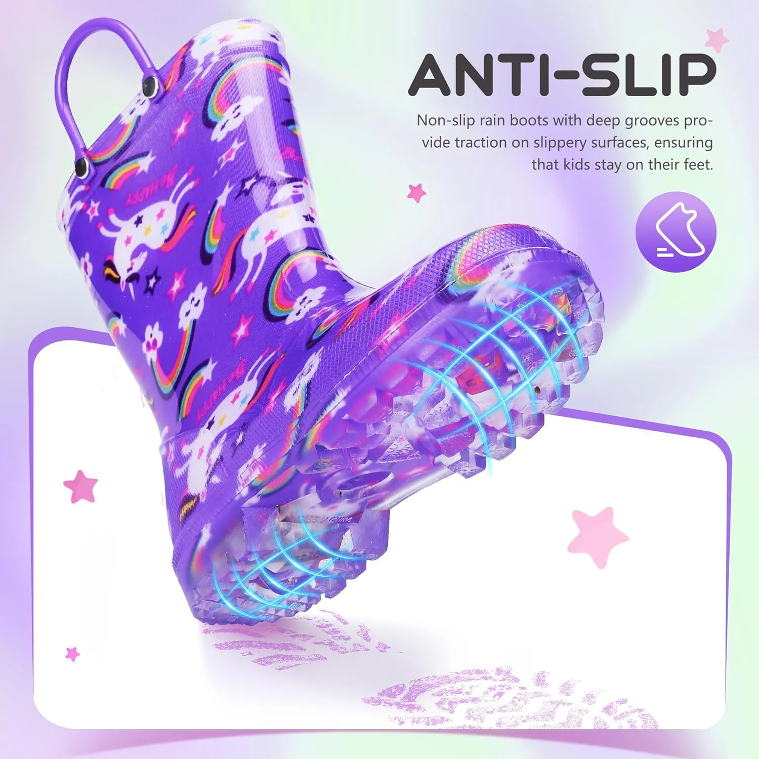 Rain Boots for Girls Toddlers - Light Up Kids Rainboots Boots Waterproof Lightweight Rain Shoes with Handles (Toddler/Little/Big kids)