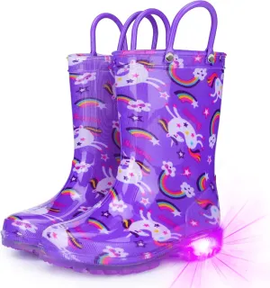 Rain Boots for Girls Toddlers - Light Up Kids Rainboots Boots Waterproof Lightweight Rain Shoes with Handles (Toddler/Little/Big kids)