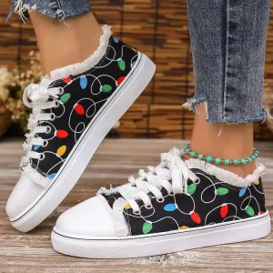 Raw Hem Printed Round Toe Sneakers