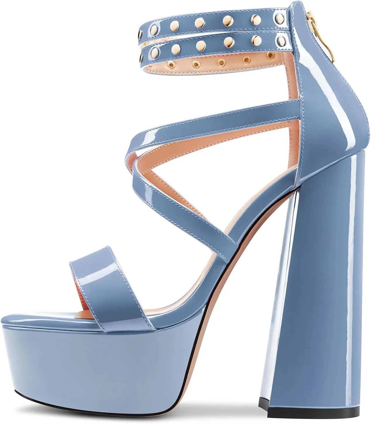 Saekcted Womens Chunky Block High Platform Heel Peep Open Toe Sandals Ankle Strap Cross-Strap Party 5.9 Inches Heels