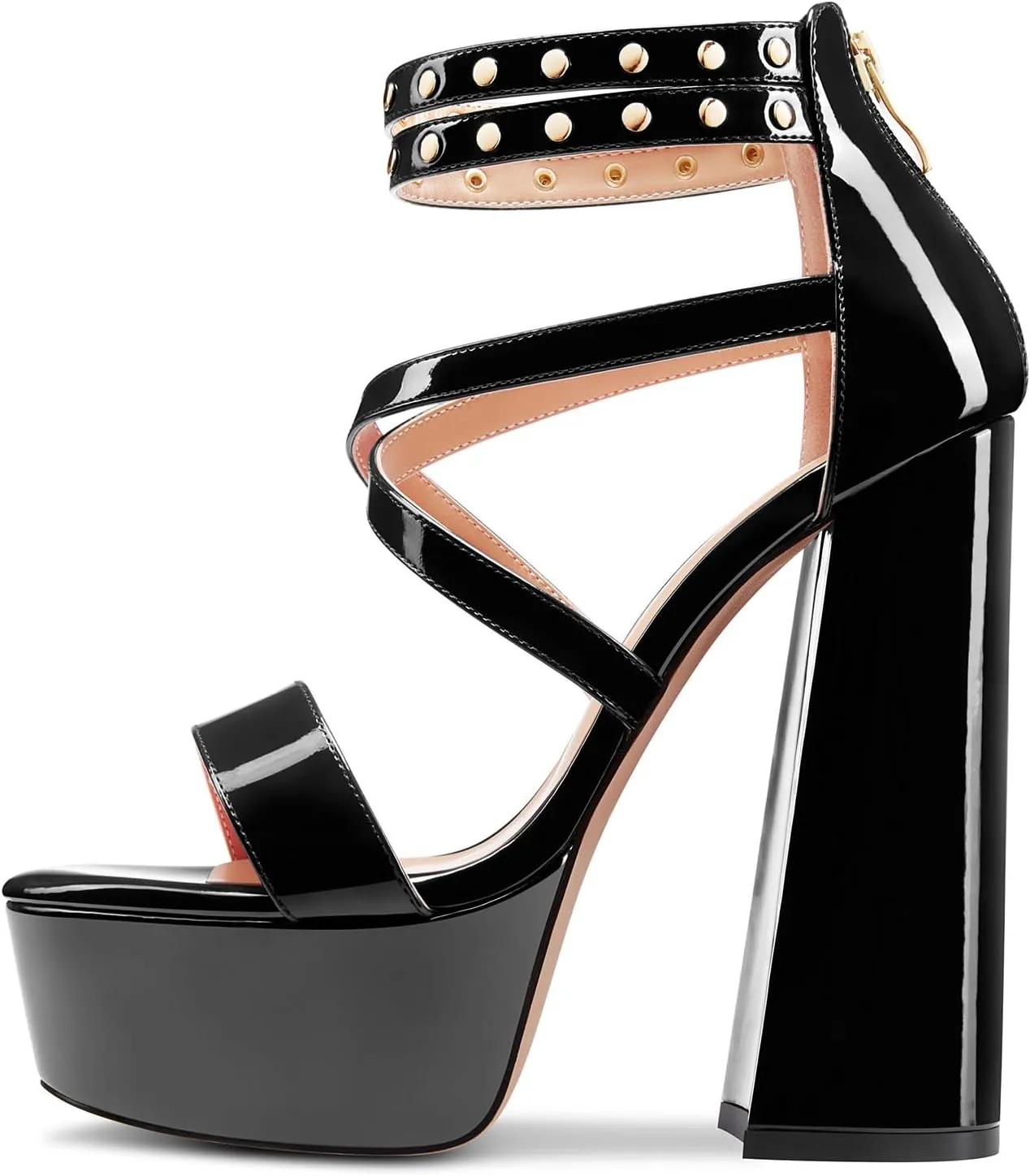 Saekcted Womens Chunky Block High Platform Heel Peep Open Toe Sandals Ankle Strap Cross-Strap Party 5.9 Inches Heels