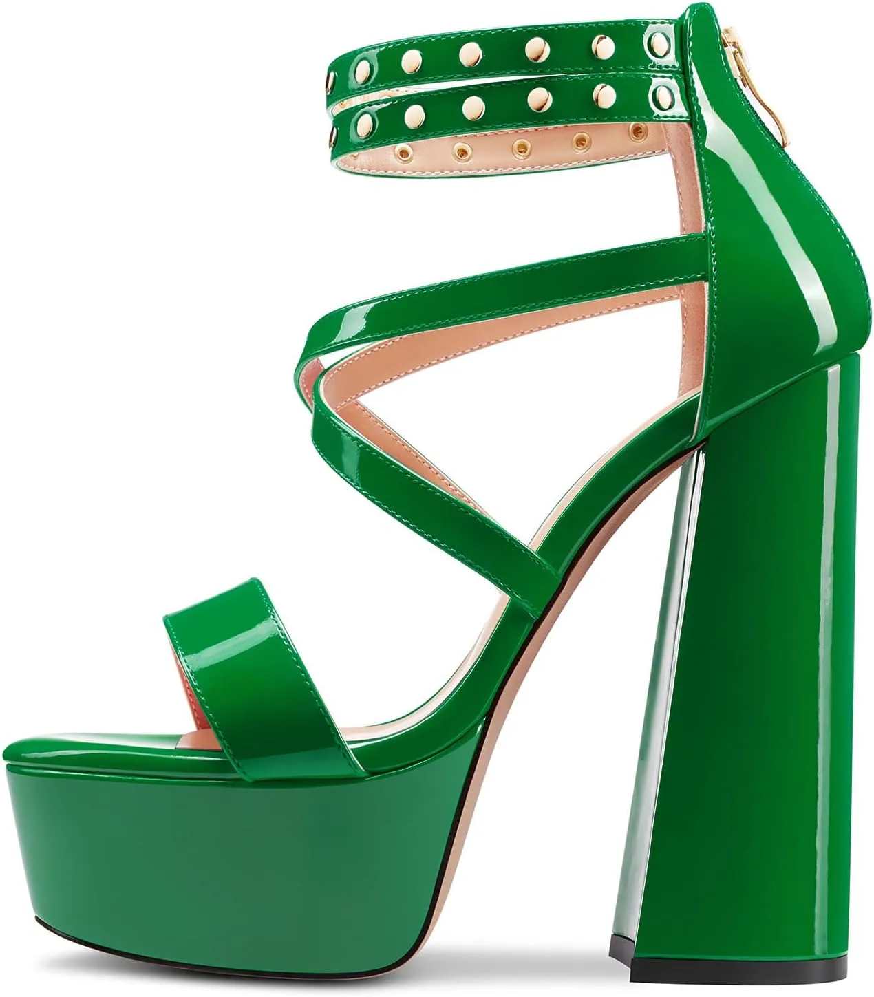 Saekcted Womens Chunky Block High Platform Heel Peep Open Toe Sandals Ankle Strap Cross-Strap Party 5.9 Inches Heels