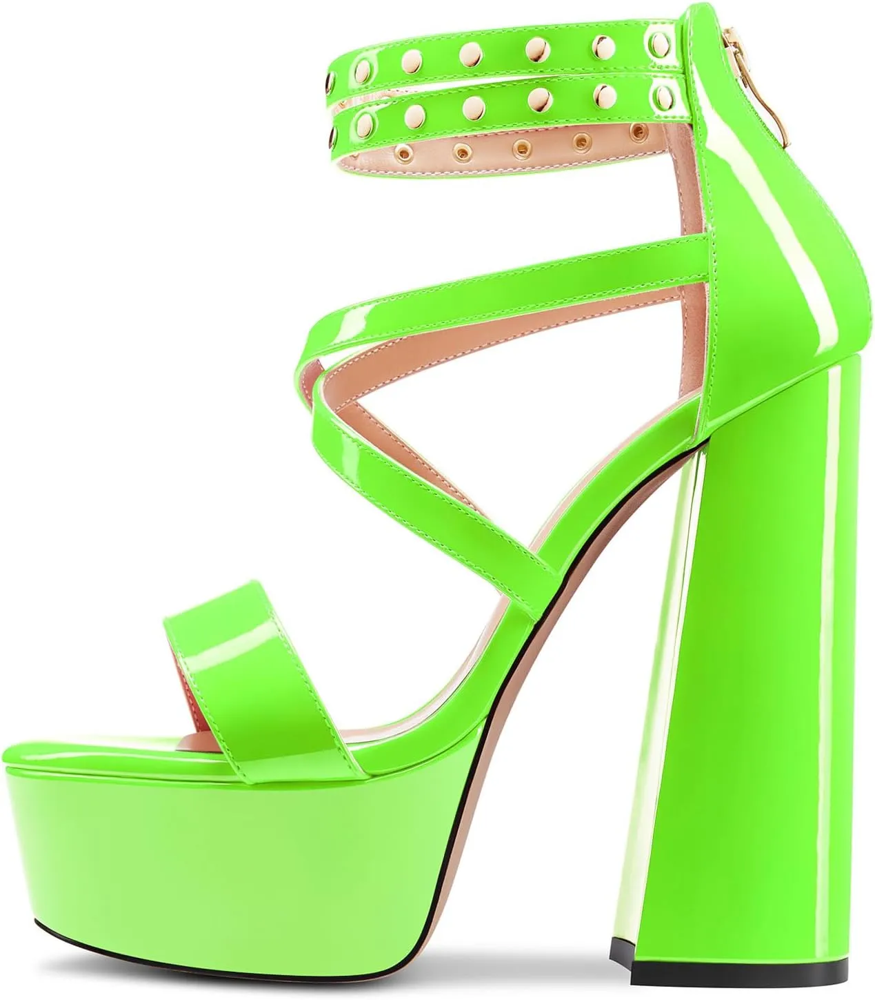 Saekcted Womens Chunky Block High Platform Heel Peep Open Toe Sandals Ankle Strap Cross-Strap Party 5.9 Inches Heels
