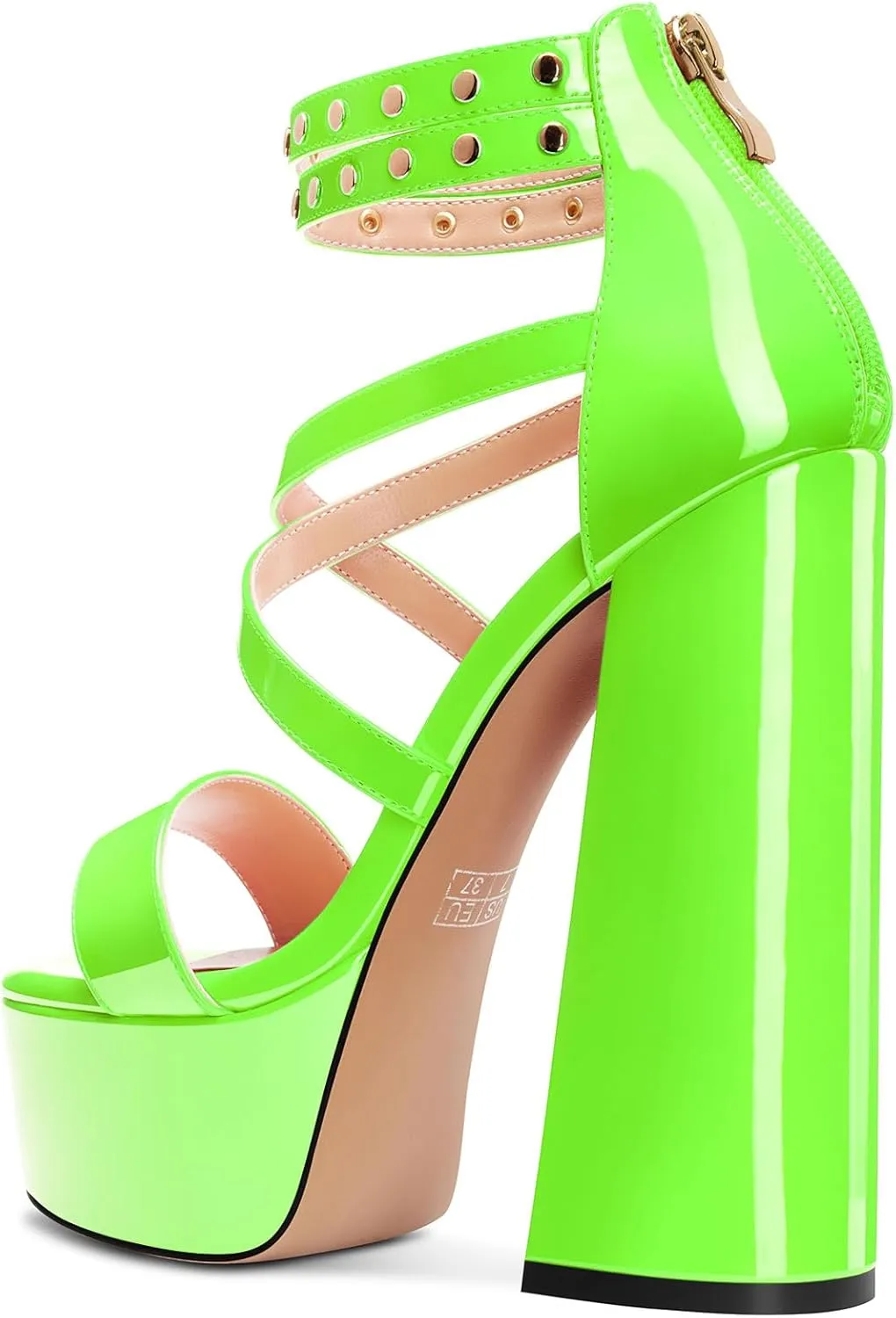 Saekcted Womens Chunky Block High Platform Heel Peep Open Toe Sandals Ankle Strap Cross-Strap Party 5.9 Inches Heels