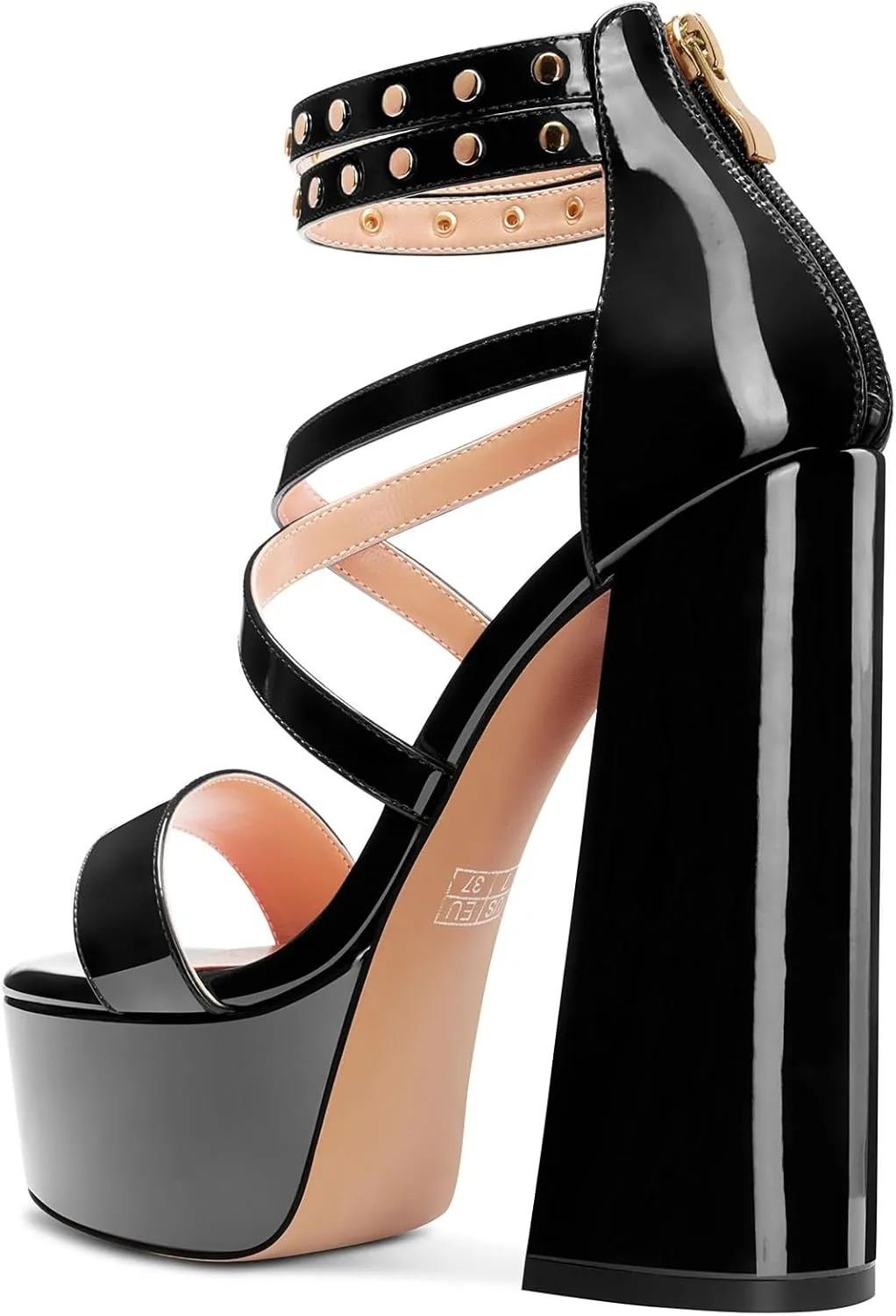 Saekcted Womens Chunky Block High Platform Heel Peep Open Toe Sandals Ankle Strap Cross-Strap Party 5.9 Inches Heels