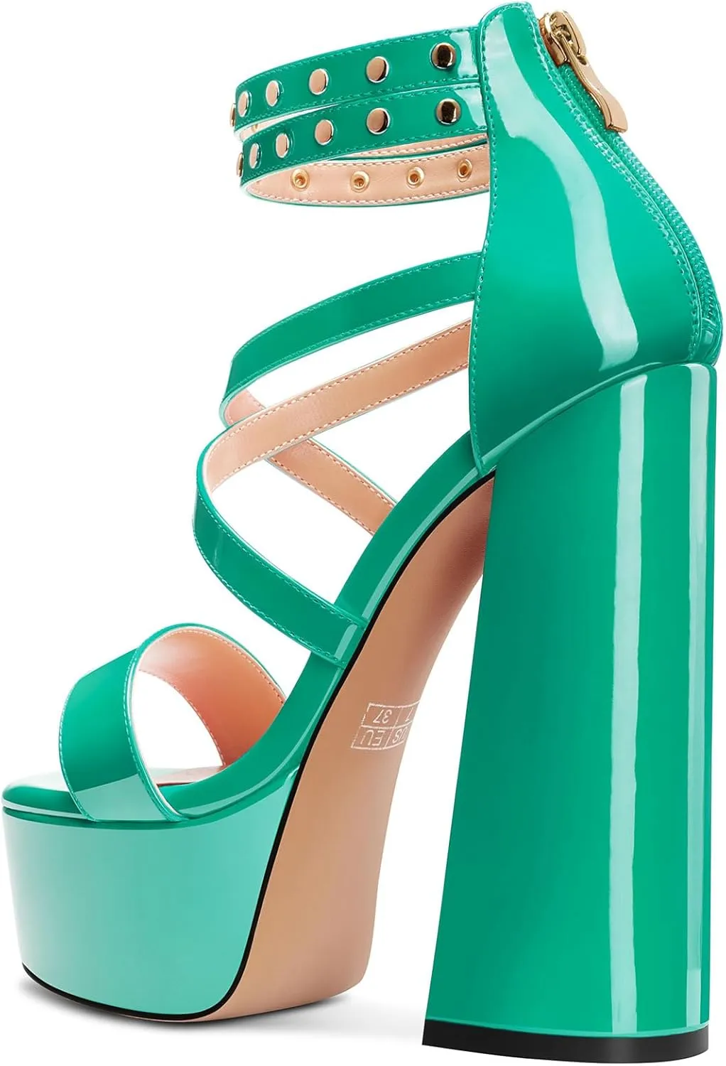 Saekcted Womens Chunky Block High Platform Heel Peep Open Toe Sandals Ankle Strap Cross-Strap Party 5.9 Inches Heels