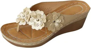 Sandals for Women Comfortable Wedge Platform Flip Flops Flat Open Toe Silppers Dressy Casual Walking Shoes Chic Flower Beach Vacation Sandals with Arch Support